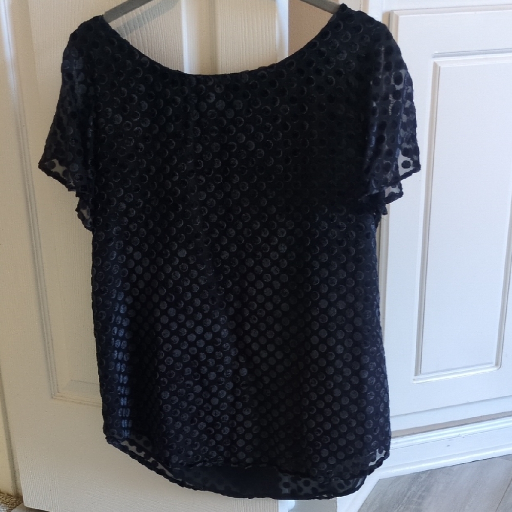 LOFT Navy Swiss Dot Textured Short Sleeve Top